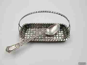 Juego de cesta y cuchara para mermelada. Plata de ley 925. Años 70