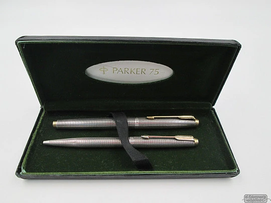 Juego de escritura Parker 75 Cisele. Plata ley. 1970. EEUU. 14K