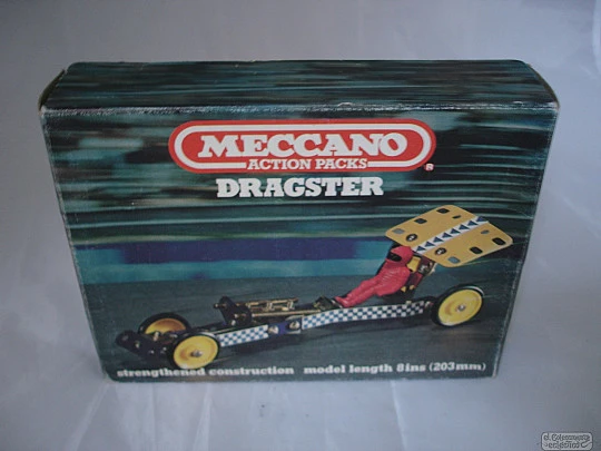 Juguete Meccano. Action Packs. 1980. Dragster. Caja e instrucciones