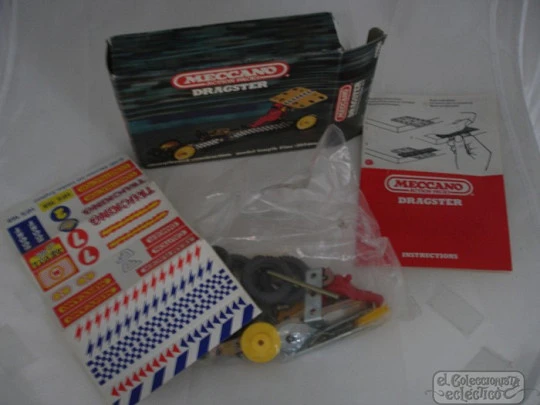 Juguete Meccano. Action Packs. 1980. Dragster. Caja e instrucciones