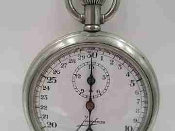 Junghans sports stopwatch. Nickel-plated metal. Germany. Manual winding