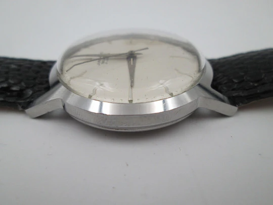 Junghans Trilastic. Stainless steel. Manual wind. Germany. Leather strap. 1970's