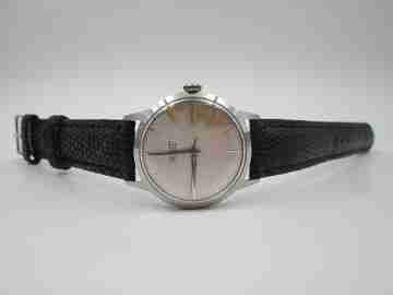Junghans Trilastic. Stainless steel. Manual wind. Germany. Leather strap. 1970's