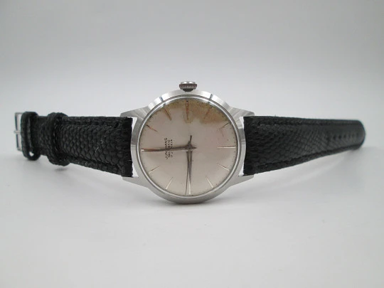 Junghans Trilastic. Stainless steel. Manual wind. Germany. Leather strap. 1970's