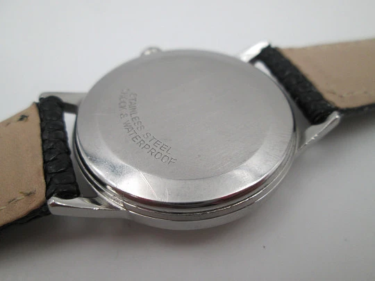 Junghans Trilastic. Stainless steel. Manual wind. Germany. Leather strap. 1970's