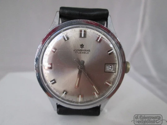 Junghans. chromed metal / steel. 1960's. 17 jewels. Manual wind