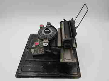 Junior typewriter toy. Black enamel tinplate. Original box. 1920's. Germany