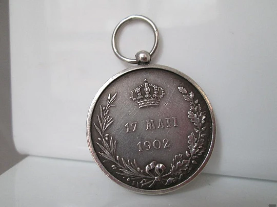 Jura Constitución. Rey Alfonso XIII. Plata ley. 1902. Bartolomé Maura