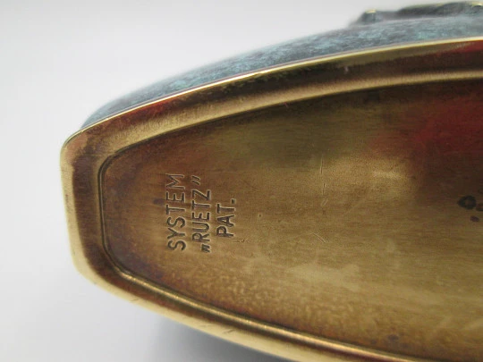 Karl Wieden desk petrol lighter. Bronze and malachite. Horses motif. Germany. 1930's