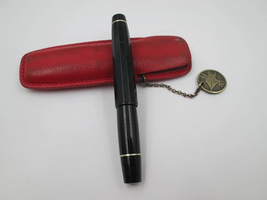 Kaweco Sport set. Fountain pen & ballpoint pen. Black resin. Leather pouch. Germany