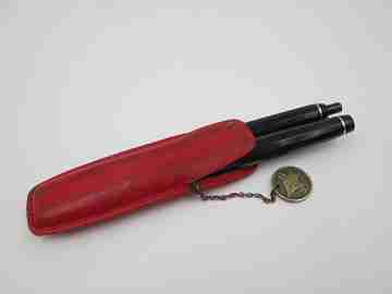 Kaweco Sport set. Fountain pen & ballpoint pen. Black resin. Leather pouch. Germany