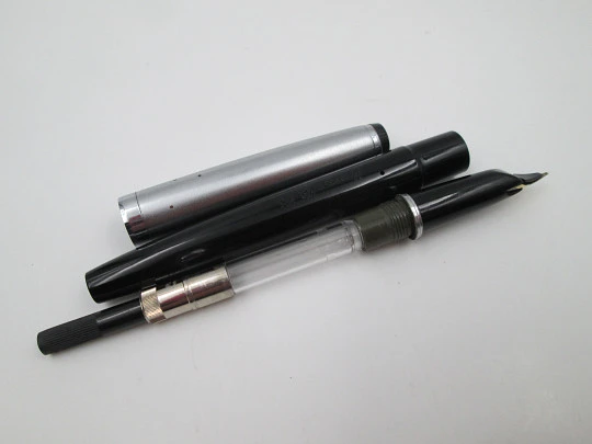 Kaweco VP 85. Satin steel & black plastic. Converter system. Germany. 1960's