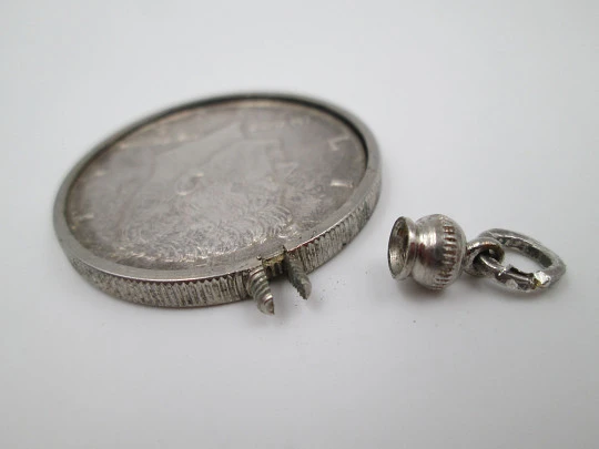 Kennedy half dollar 1964 pendant. Sterling silver. Removable frame & screw ring