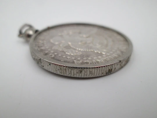 Kennedy half dollar 1964 pendant. Sterling silver. Removable frame & screw ring