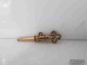 Key pocket watch. Gold plated. 19th century. Clover. Chiseled