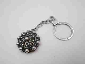 Keychain. Charro button motif. 925 sterling silver. Chain and ring clasp. 1990's. Spain