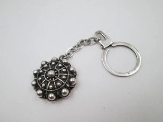 Keychain. Charro button motif. 925 sterling silver. Chain and ring clasp. 1990's. Spain