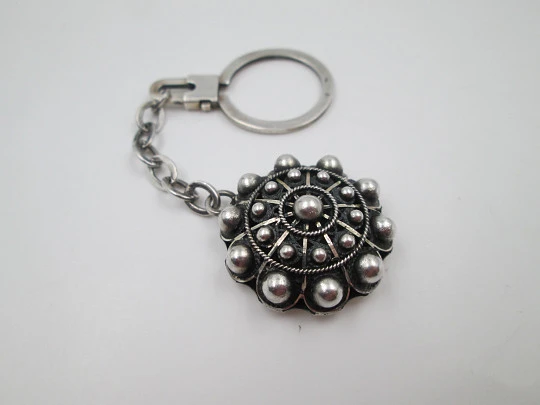 Keychain. Charro button motif. 925 sterling silver. Chain and ring clasp. 1990's. Spain