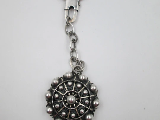 Keychain. Charro button motif. 925 sterling silver. Chain and ring clasp. 1990's. Spain