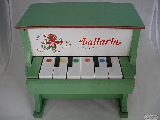 Kid's piano. Musical toy. Painted wood. Clown. 1950's