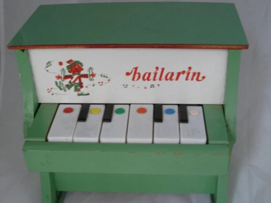 Kid's piano. Musical toy. Painted wood. Clown. 1950's