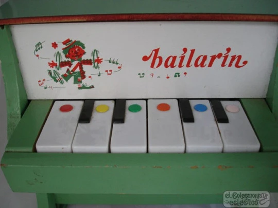 Kid's piano. Musical toy. Painted wood. Clown. 1950's