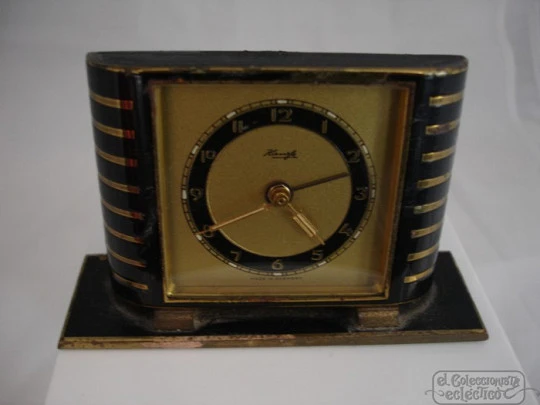 Kienzle. 1970's. Bronze and black enamel. Germany. Wind-up. Alarm