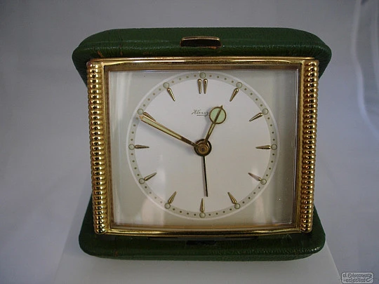 Kienzle. Germany. 1970's. Travel alarm clock. Gold-plated. Case