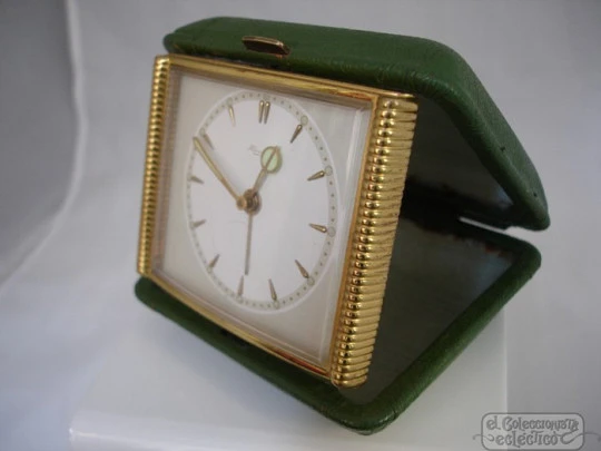 Kienzle. Germany. 1970's. Travel alarm clock. Gold-plated. Case