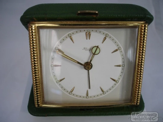 Kienzle. Germany. 1970's. Travel alarm clock. Gold-plated. Case