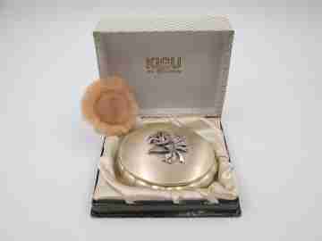 Kigu Concerto musical powder compact. Gold & silver plated. Rhinestones flower
