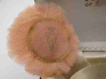 Kigu Concerto musical powder compact. Gold & silver plated. Rhinestones flower