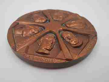 'Kings of Madrid town' FNMT copper medal. High relief work. 1966. Spain