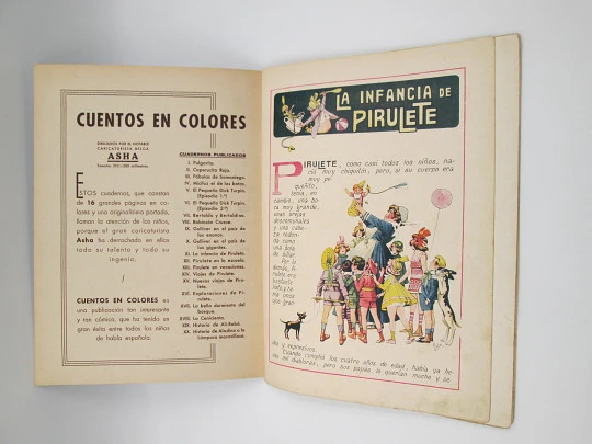 La infancia de Pirulete. Ramón Sopena. Dibujos Asha. Cuentos color. 1930