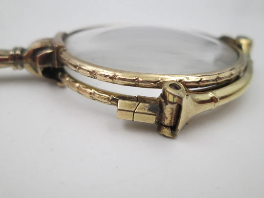 Ladie's folding gold plated opera glasses / lorgnette. Geometric ornaments. Europe
