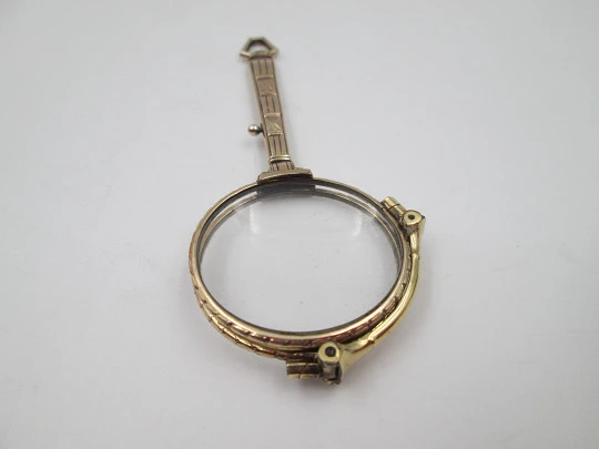 Ladie's folding gold plated opera glasses / lorgnette. Geometric ornaments. Europe