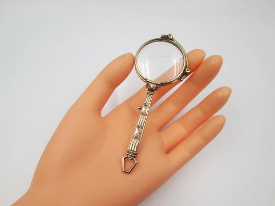 Ladie's folding gold plated opera glasses / lorgnette. Geometric ornaments. Europe