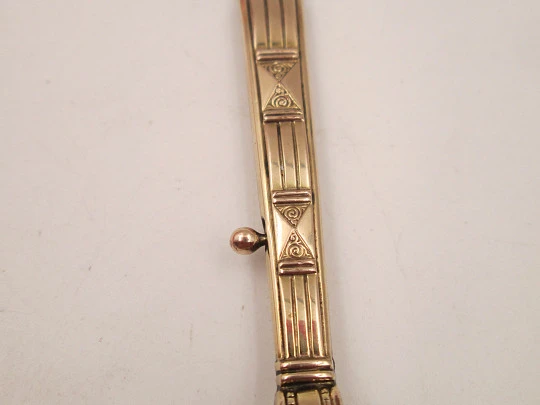 Ladie's folding gold plated opera glasses / lorgnette. Geometric ornaments. Europe