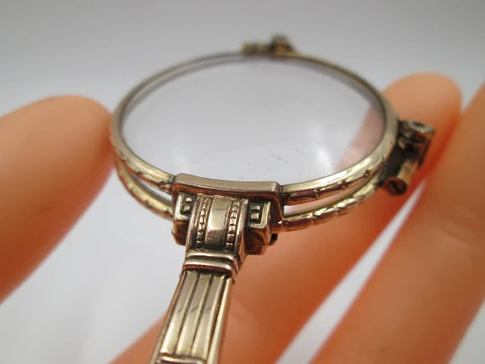 Ladie's folding gold plated opera glasses / lorgnette. Geometric ornaments. Europe