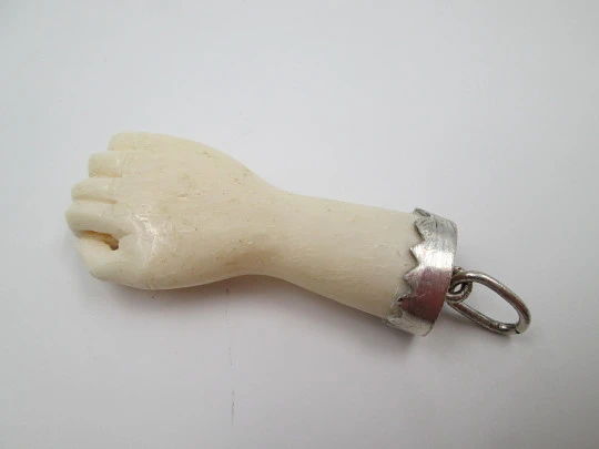 Ladies hand pendant. Figa. Bone and sterling silver. Spanish amulet