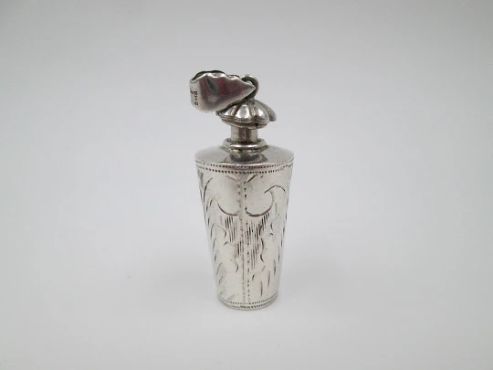 Ladie's perfume scent bottle pendant. Sterling silver. Vegetable motifs. 1990's