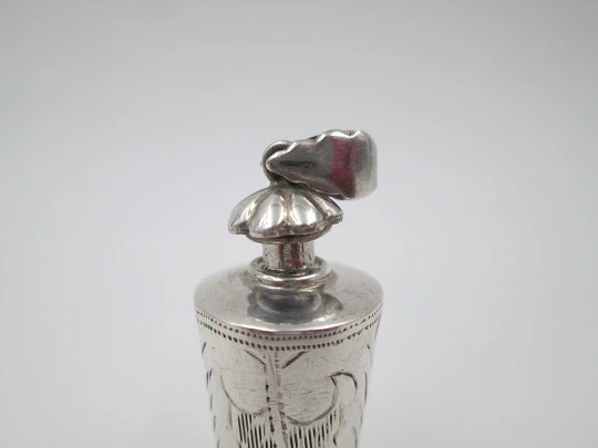 Ladie's perfume scent bottle pendant. Sterling silver. Vegetable motifs. 1990's