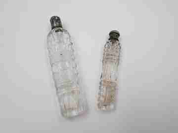 Ladie's perfume / scent bottles. Cut glass. Sterling silver caps. 1900's