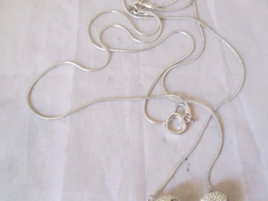 Lady necklace. Sterling silver. Balls with rhinestones. Heart charm. Chains