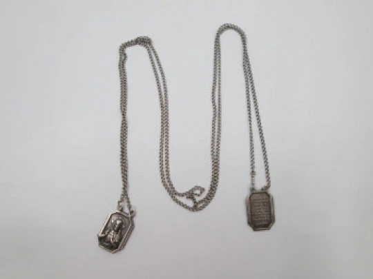 Lady of Mount Carmel & Sacred heart of Jesus scapular with chain. Sterling silver. 1950's