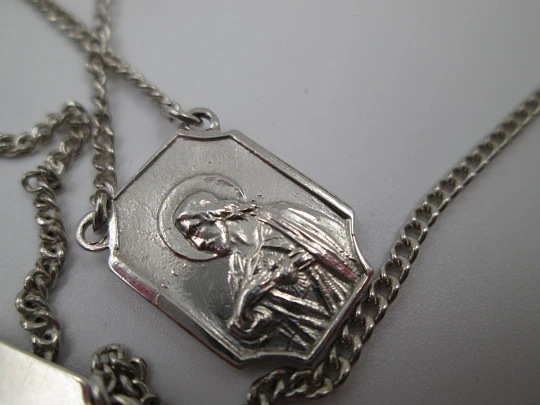 Lady of Mount Carmel & Sacred heart of Jesus scapular. Silver. Chain