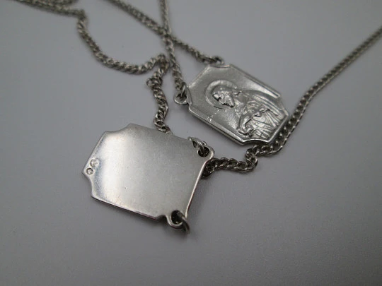 Lady of Mount Carmel & Sacred heart of Jesus scapular. Silver. Chain
