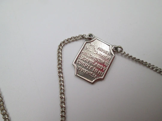 Lady of Mount Carmel & Sacred heart of Jesus scapular. Silver. Chain