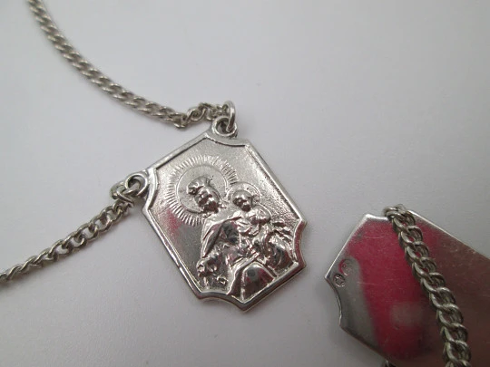 Lady of Mount Carmel & Sacred heart of Jesus scapular. Silver. Chain