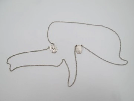 Lady of Mount Carmel & Sacred heart of Jesus scapular. Silver. Chain
